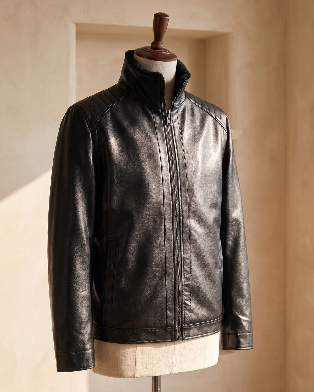 Hugo Faux Leather Shearling-Collar Jacket