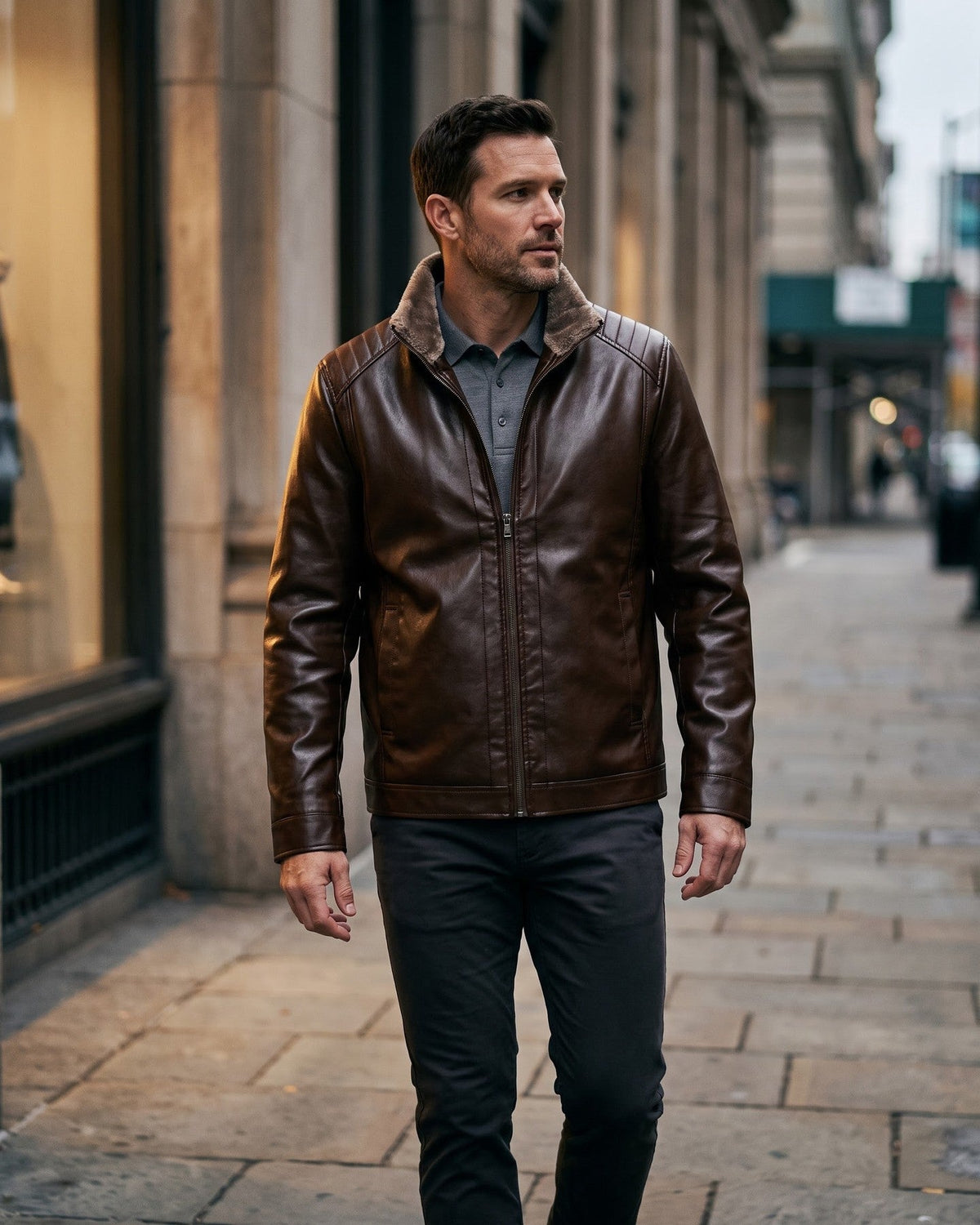 Hugo Faux Leather Shearling-Collar Jacket