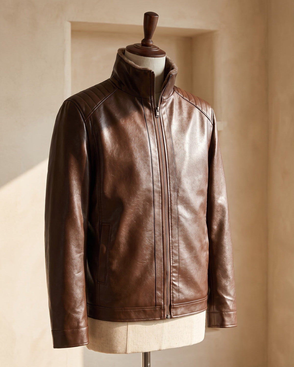 Hugo Faux Leather Shearling-Collar Jacket